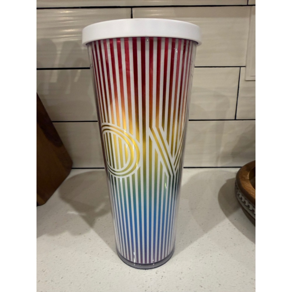 Starbucks Rainbow Love Striped Venti Cold Cup Tumbler 24oz White Lid 011098983